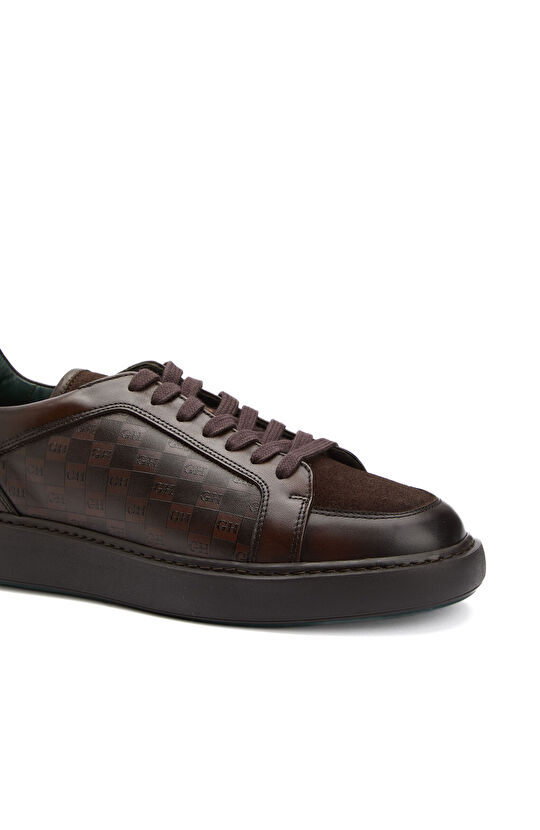 Kahverengi GH Baskılı Erkek Deri Sneaker