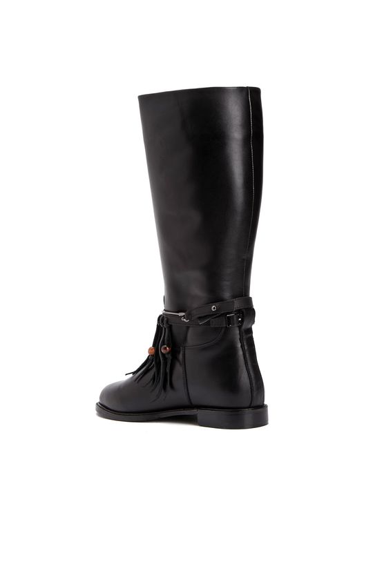 Black Tassel Detailed Women's Leather Boots