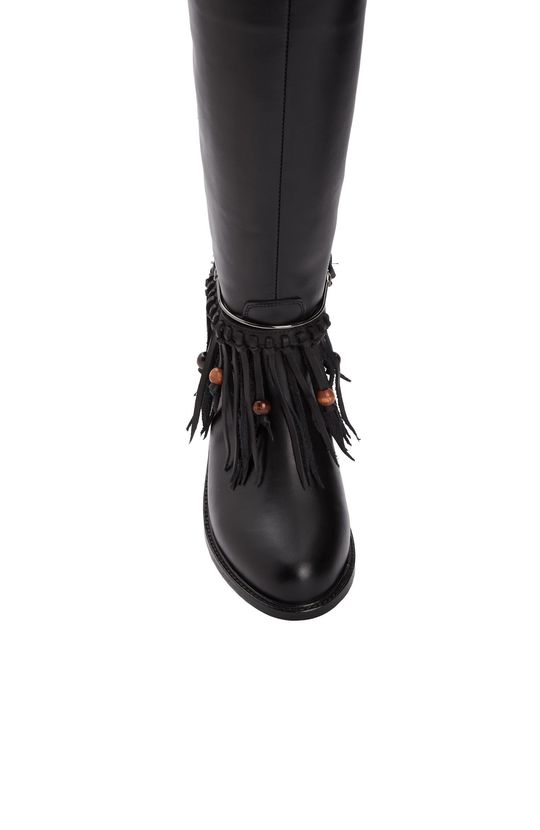 Black Tassel Detailed Women's Leather Boots