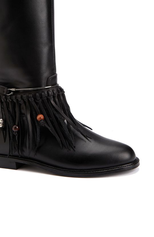 Black Tassel Detailed Women's Leather Boots