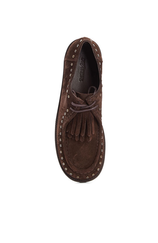 Brown Stone Tassel Detailed Women's Suede Loafer