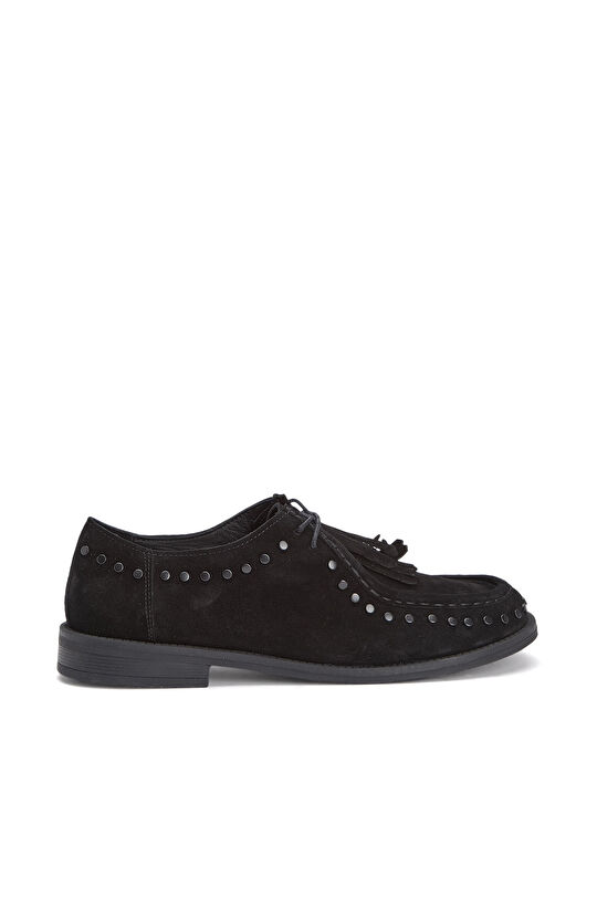 Black Stone Tassel Detailed Women's Suede Loafer
