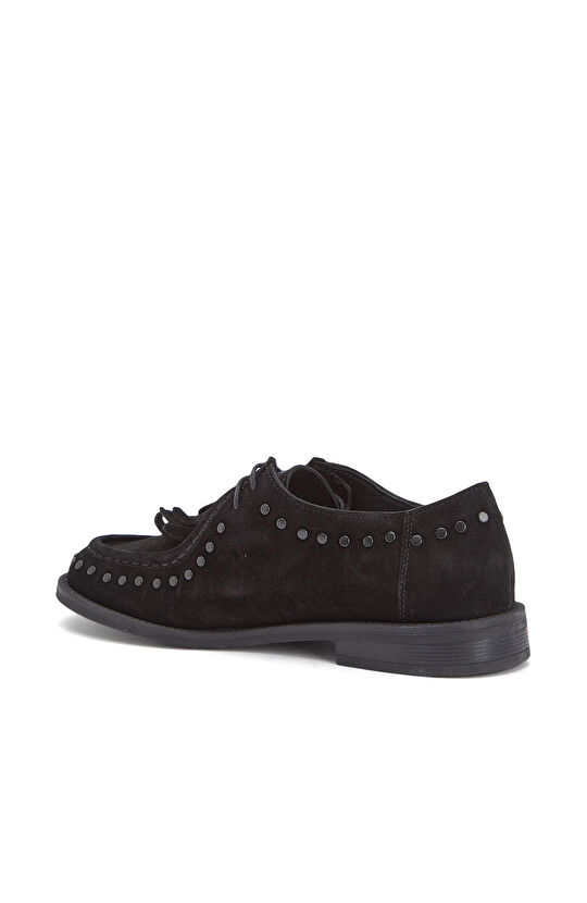 Black Stone Tassel Detailed Women's Suede Loafer