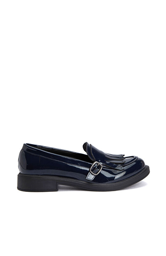 Lacivert Püskül Detaylı Tokalı Kadın Loafer