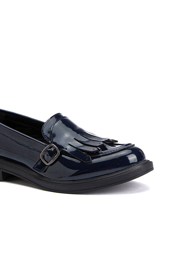 Lacivert Püskül Detaylı Tokalı Kadın Loafer