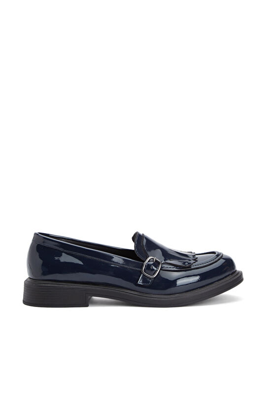 Lacivert Püskül Detaylı Tokalı Kadın Loafer