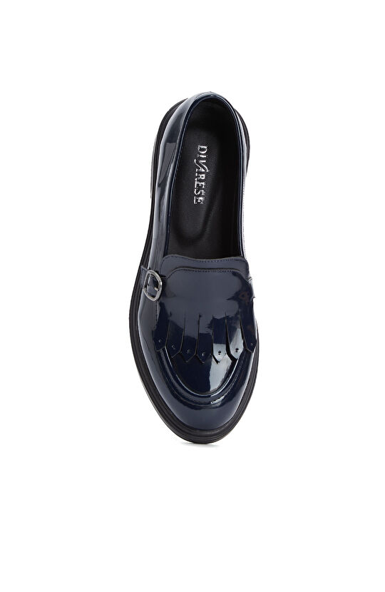 Lacivert Püskül Detaylı Tokalı Kadın Loafer