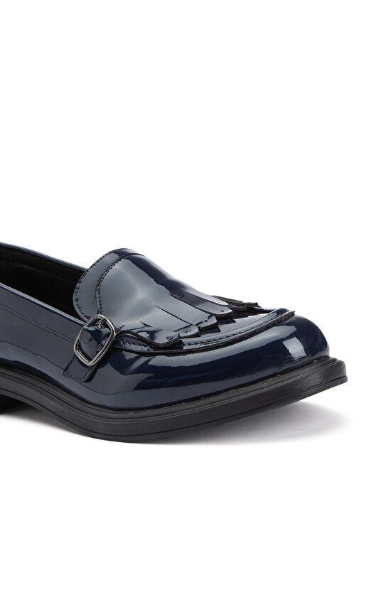 Lacivert Püskül Detaylı Tokalı Kadın Loafer