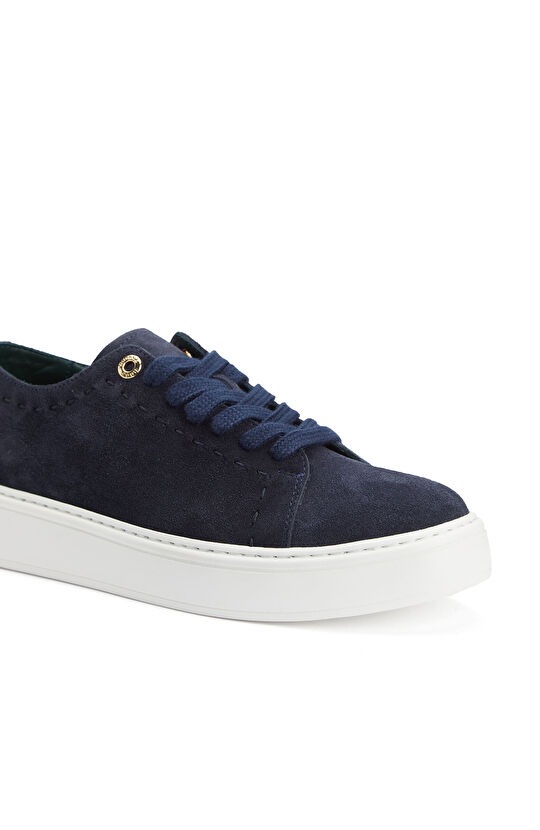 Lacivert Saraç Detaylı Kadın Süet Sneaker