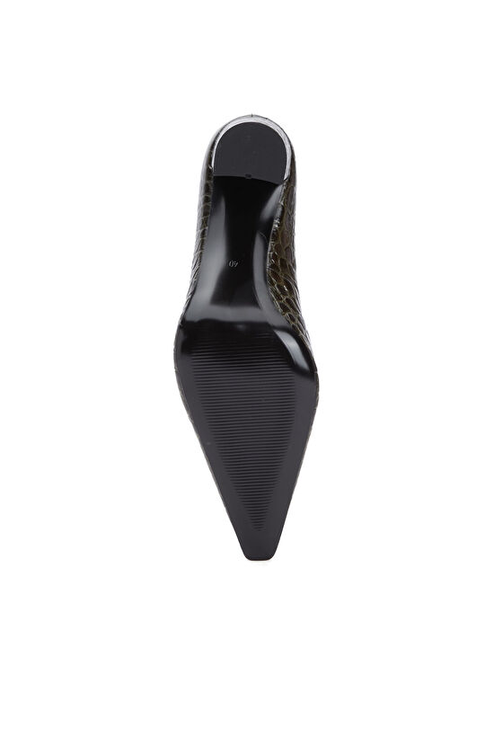 Haki Kroko Detaylı Deri Stiletto