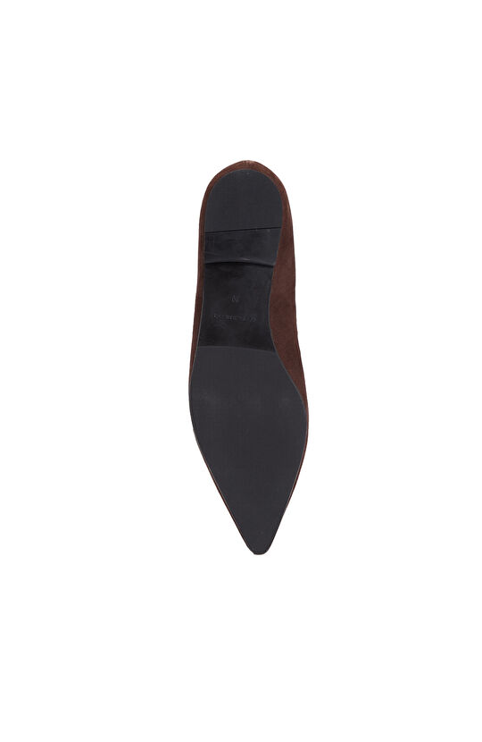 Brown Buckle Detailed Women's Suede Ballet Flats