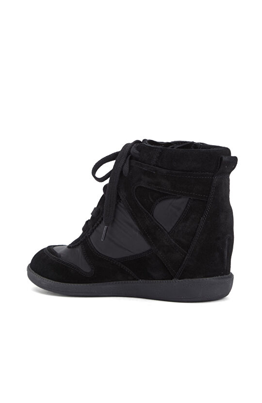 Siyah Gizli Ökçeli Kadın Deri Sneaker