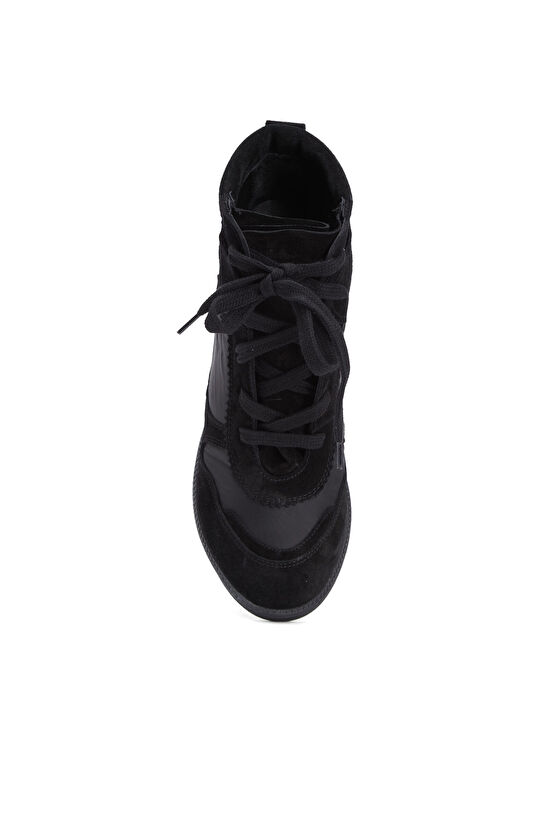 Siyah Gizli Ökçeli Kadın Deri Sneaker