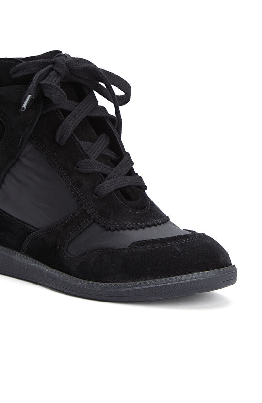 Siyah Gizli Ökçeli Kadın Deri Sneaker