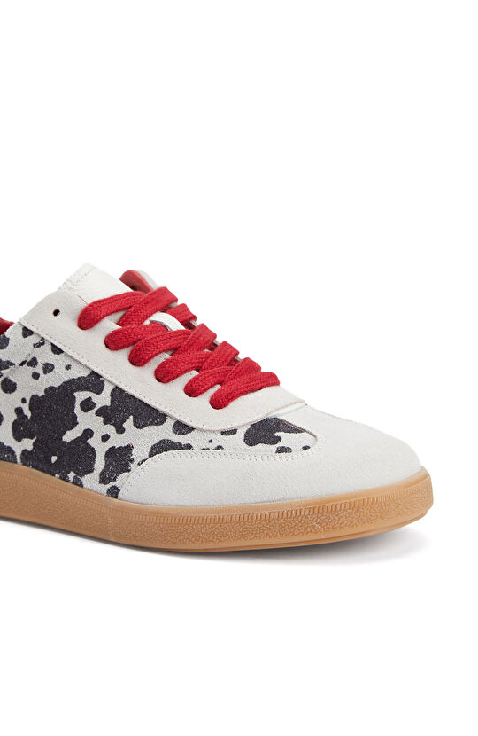 Siyah Desenli Kadın Süet Sneaker