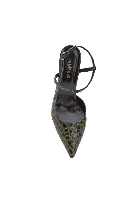 Haki Kroko Detaylı Stiletto