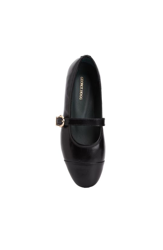 Black Buckle Detailed Women's Leather Ballet Flats