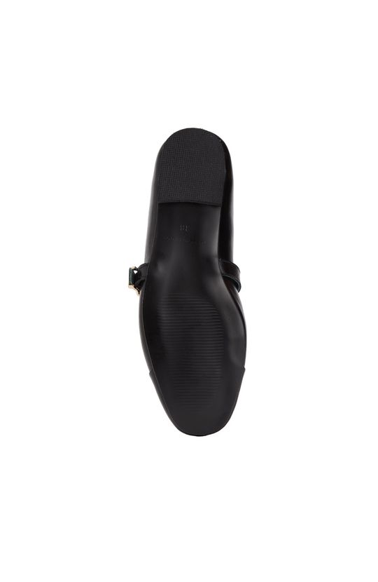 Black Buckle Detailed Women's Leather Ballet Flats