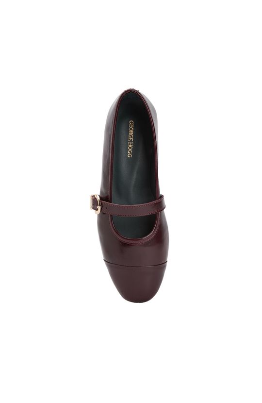 Burgundy Buckle Detailed Women's Leather Ballet Flats