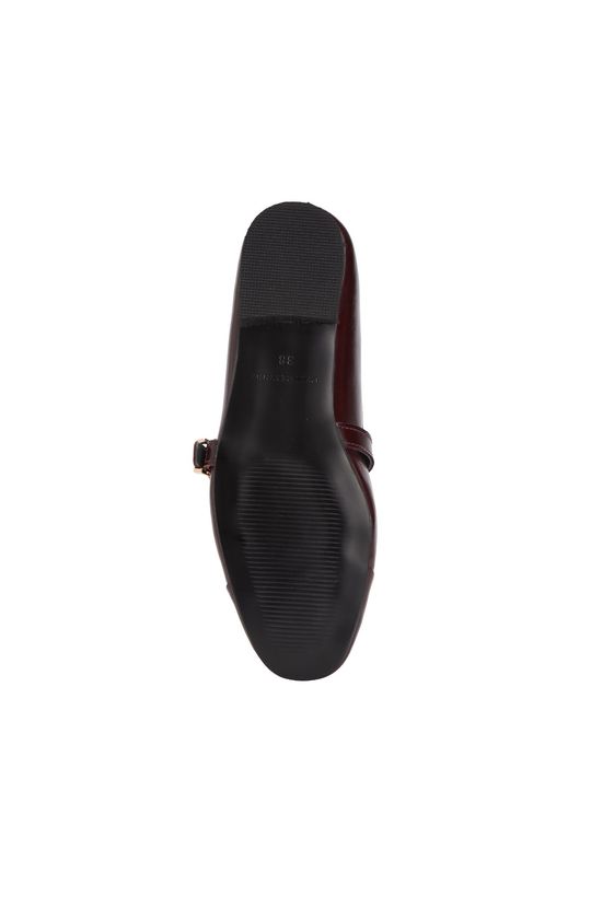 Burgundy Buckle Detailed Women's Leather Ballet Flats