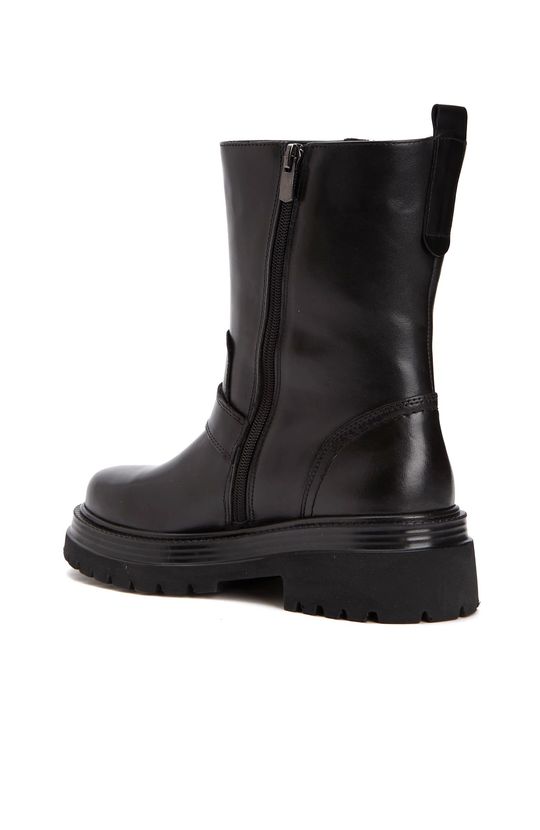Black Buckle Detailed Women's Leather Boots