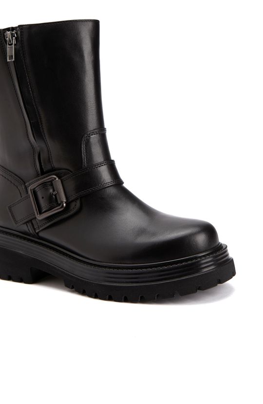 Black Buckle Detailed Women's Leather Boots