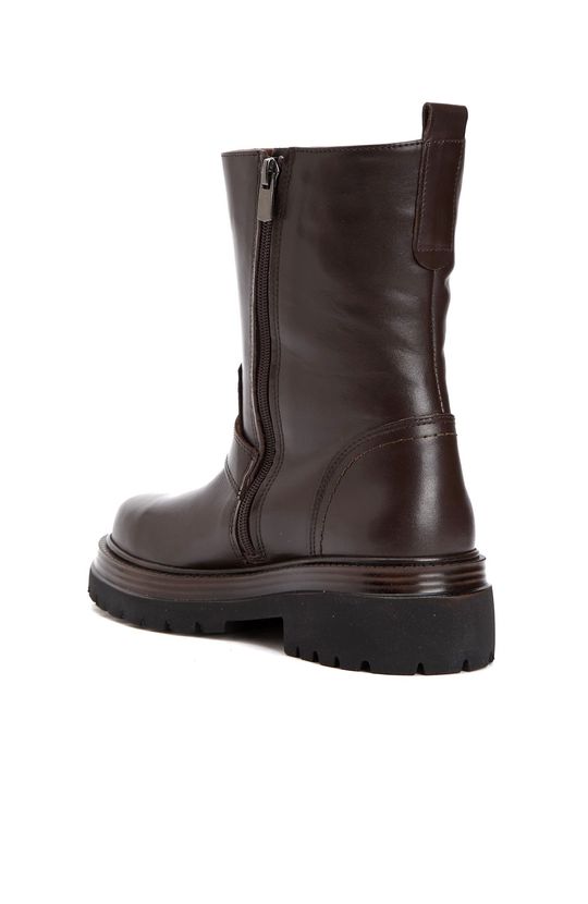 Brown Buckle Detailed Women's Leather Boots
