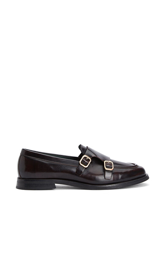 Bordo Toka Detaylı Kadın Deri Loafer