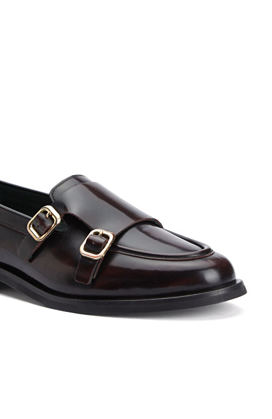 Bordo Toka Detaylı Kadın Deri Loafer