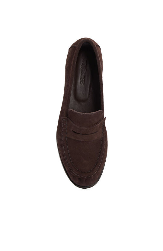 Acı Kahve Bantlı Kadın Süet Loafer