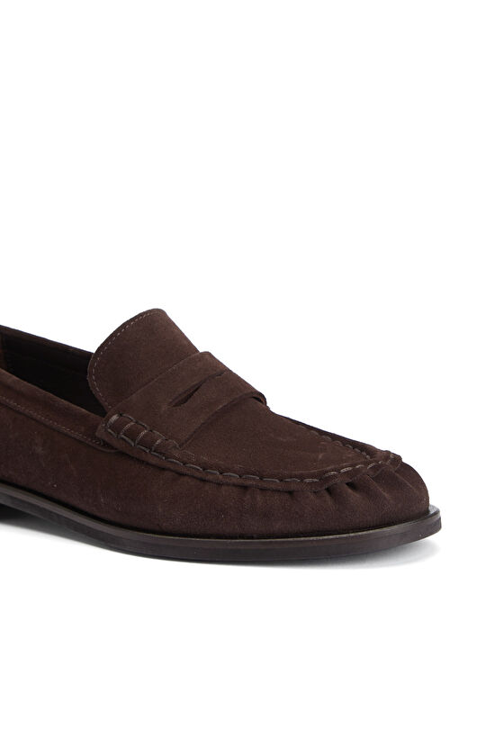 Acı Kahve Bantlı Kadın Süet Loafer