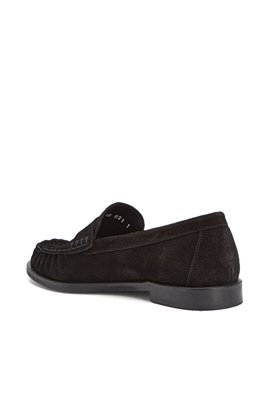 Siyah Bantlı Kadın Süet Loafer