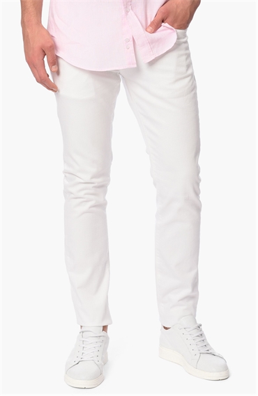 Diyagonal Slım Fit Beyaz Casual Pantolon