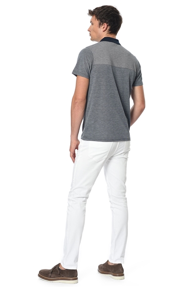Polo Yaka Slım Fit Lacivert-Beyaz Tshirt