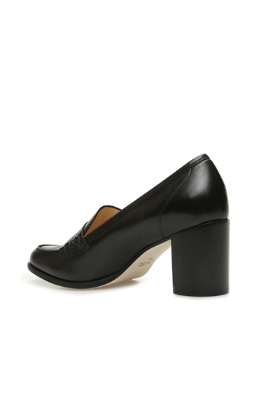 Siyah Bantlı Deri Topuklu Kadın Ayakkabı