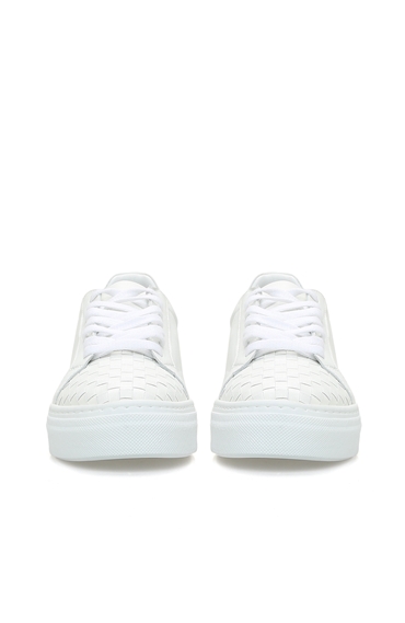 Beyaz Örgü Doku Detaylı Kadın Deri Sneaker