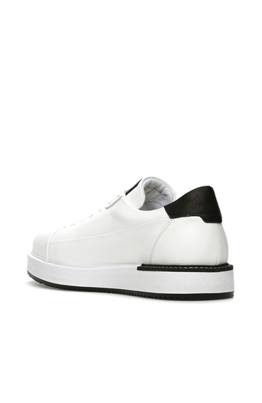 Beyaz Siyah Logolu Erkek Deri Sneaker
