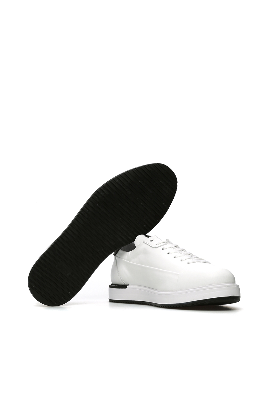 Beyaz Siyah Logolu Erkek Deri Sneaker