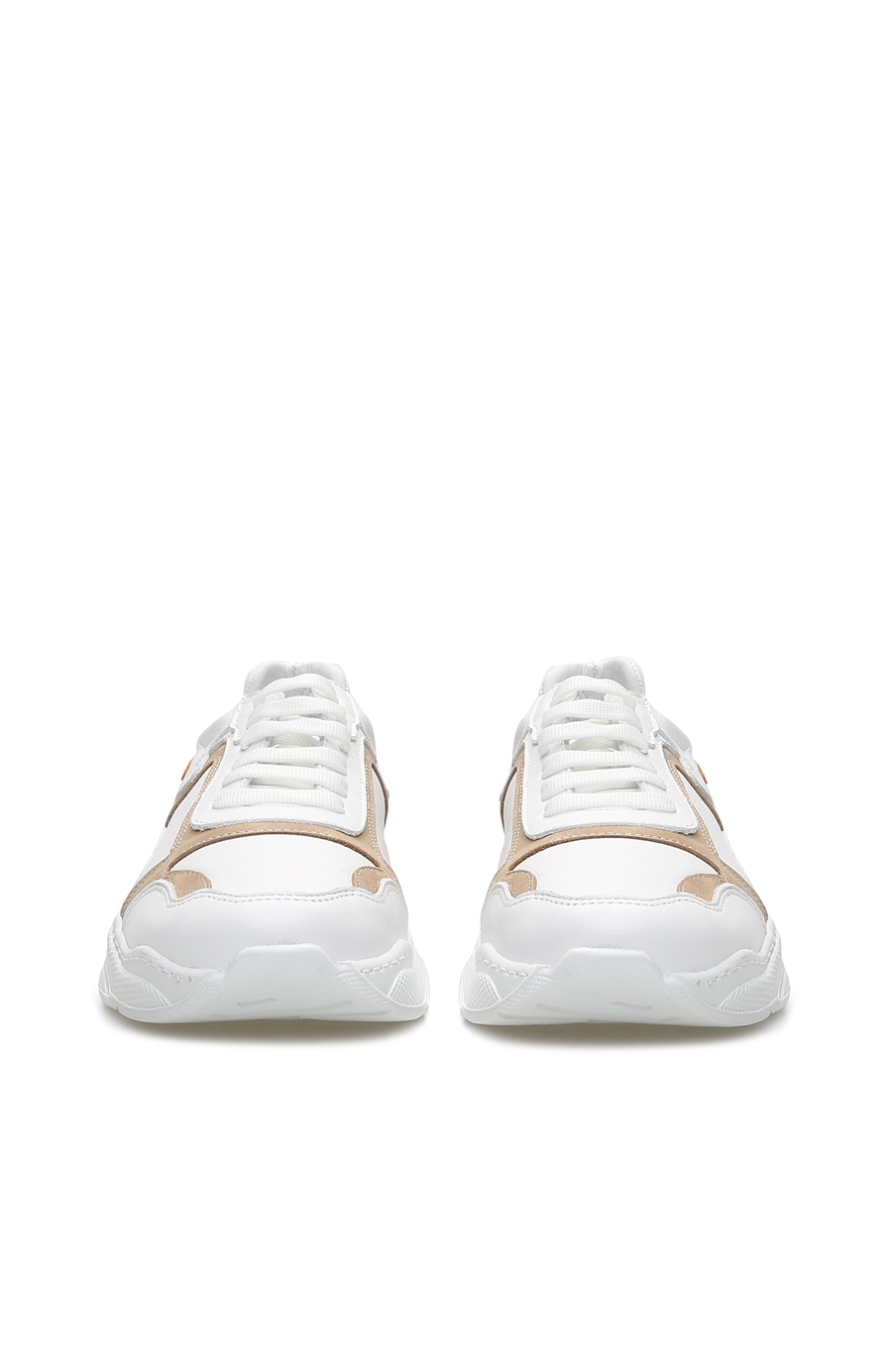 Beyaz Bej Kadın Deri Sneaker
