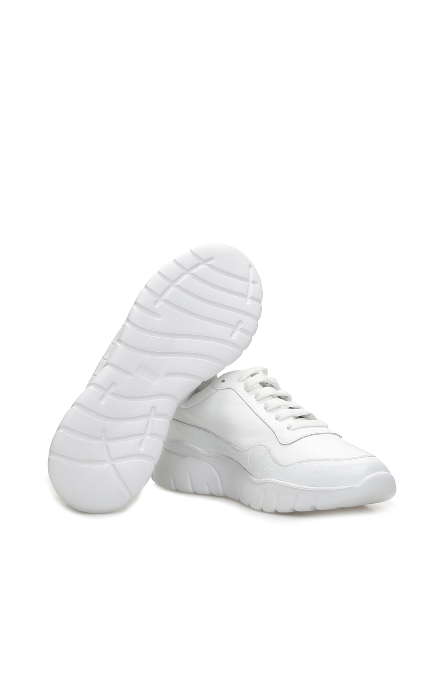Beyaz Kroko Doku Detaylı Kadın Deri Sneaker