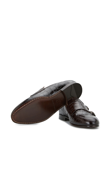 Kahverengi Krokodilli Kemer Detaylı Erkek Ayakkabı