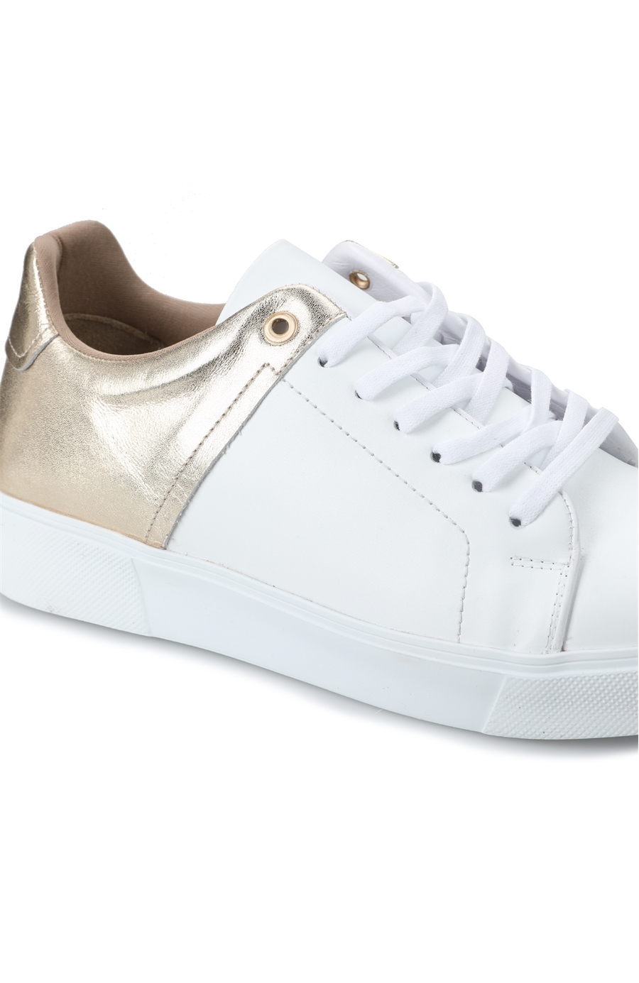 Beyaz Gold Kadın Deri Sneaker