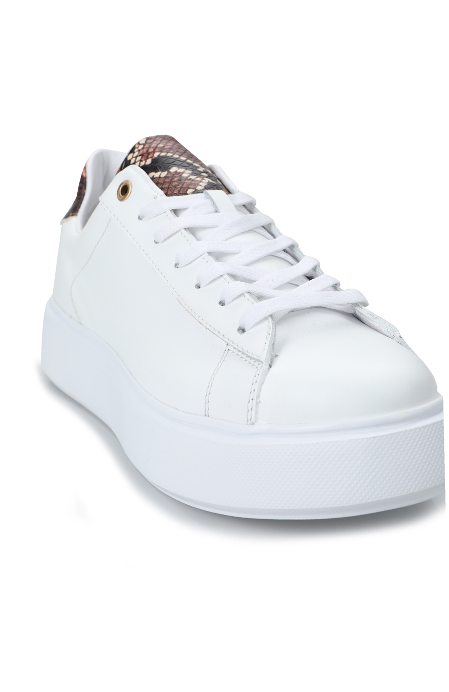 Beyaz Desen Detayı Kadın Deri Sneaker