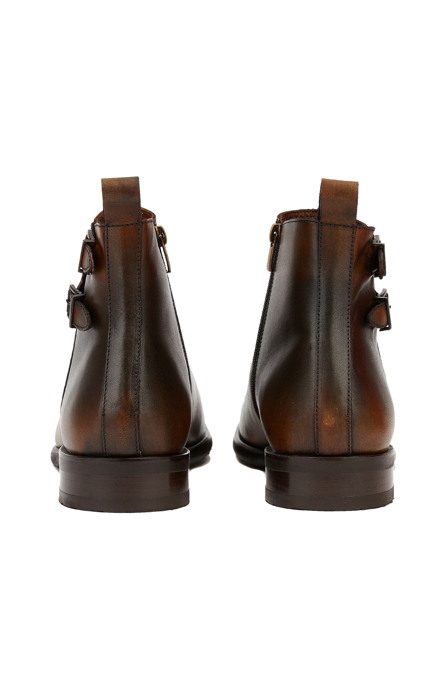 Kahverengi Kemer Detaylı Erkek Deri Bot