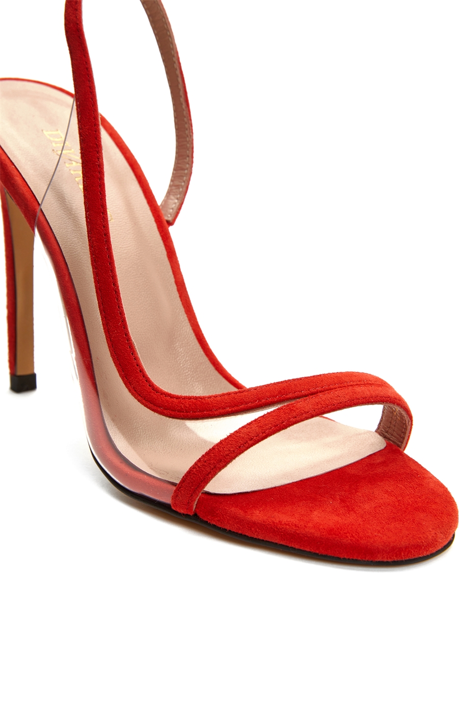 Kırmızı Topuklu Süet Sandalet
