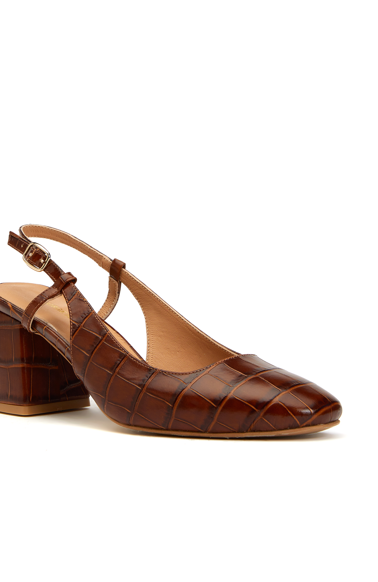 Kahverengi Kroko Desenli Kadın Deri Stiletto