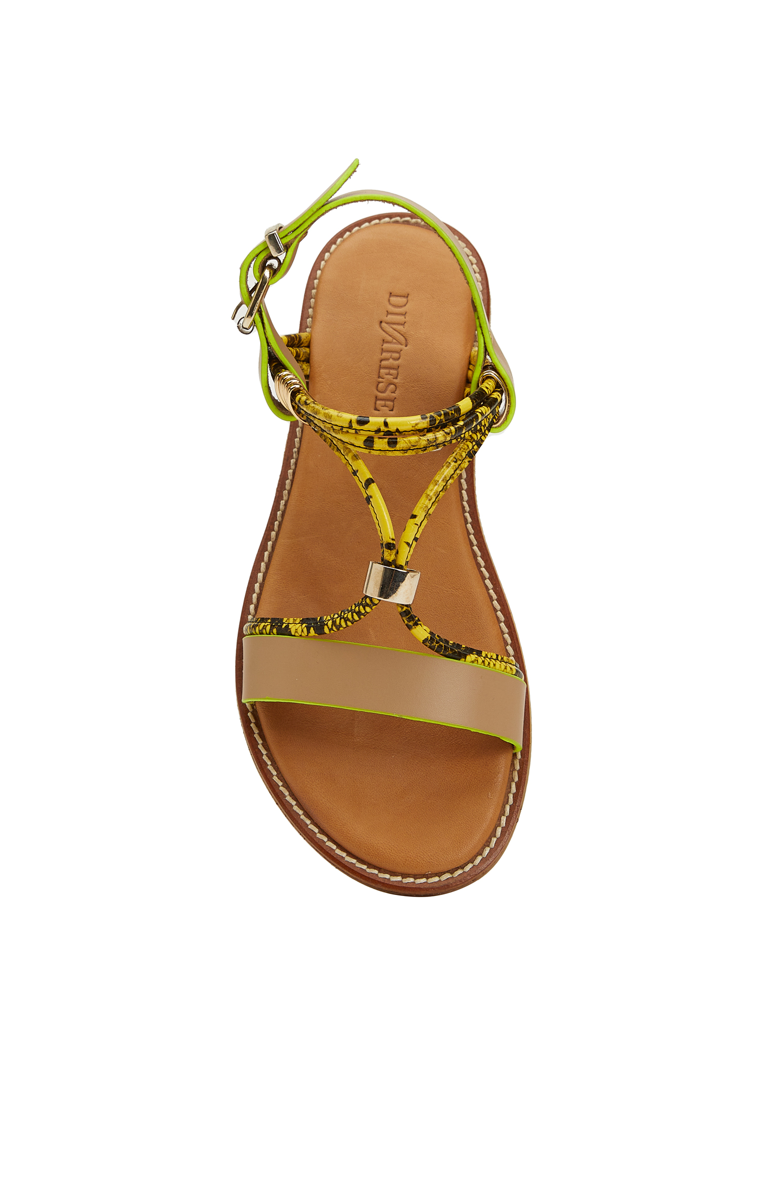 Siyah Sarı Kadın Deri Sandalet