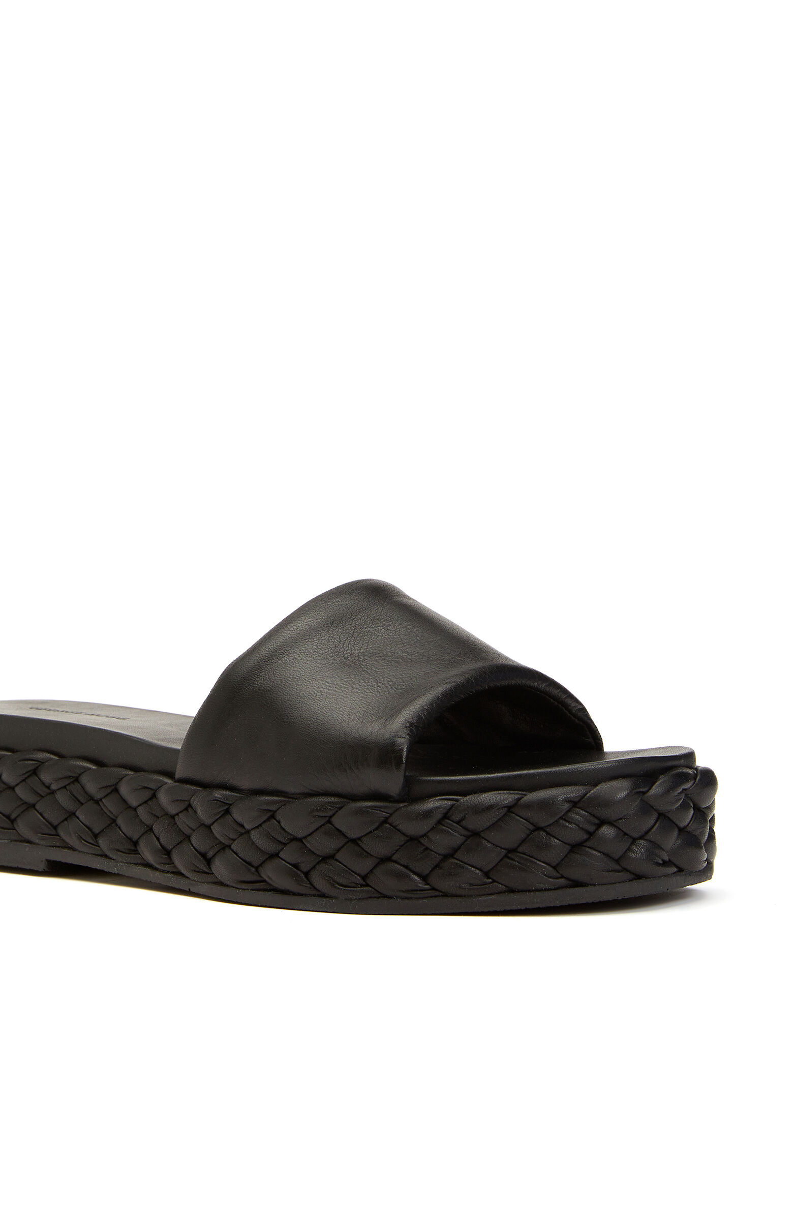 Siyah Örgü Detaylı Kadın Deri Terlik