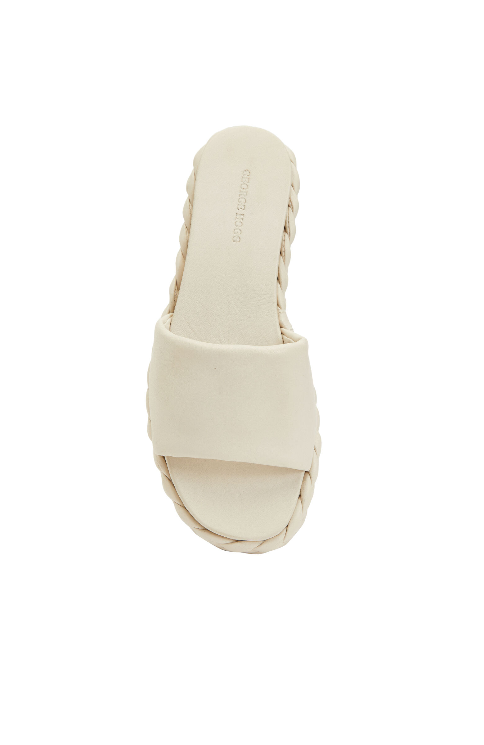 Kırık Beyaz Örgü Detaylı Kadın Deri Terlik