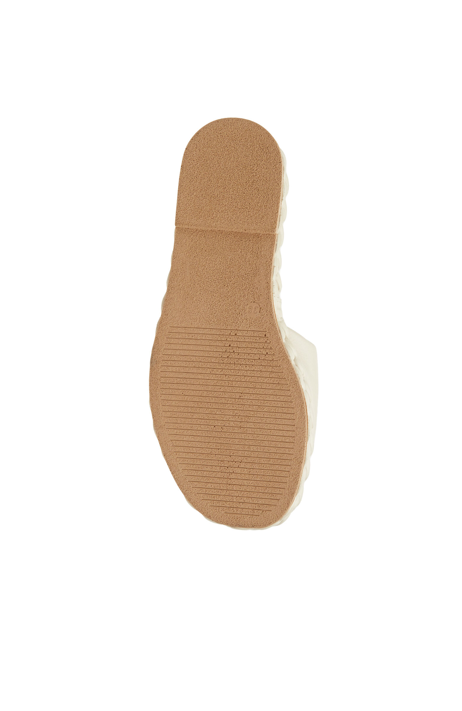 Kırık Beyaz Örgü Detaylı Kadın Deri Terlik